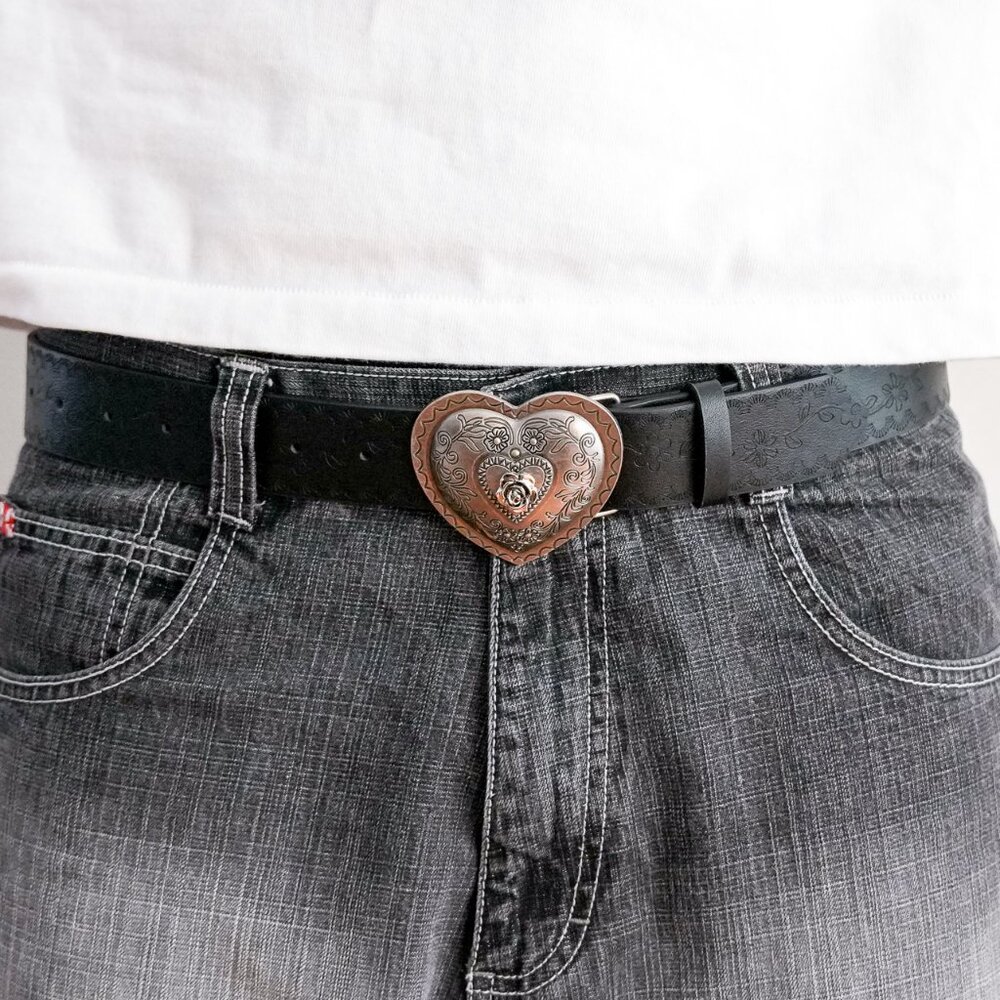 y2k heart black western floral belt
